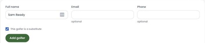 The Turn's Add golfer form with the "This golfer is a substitute" checkbox checked